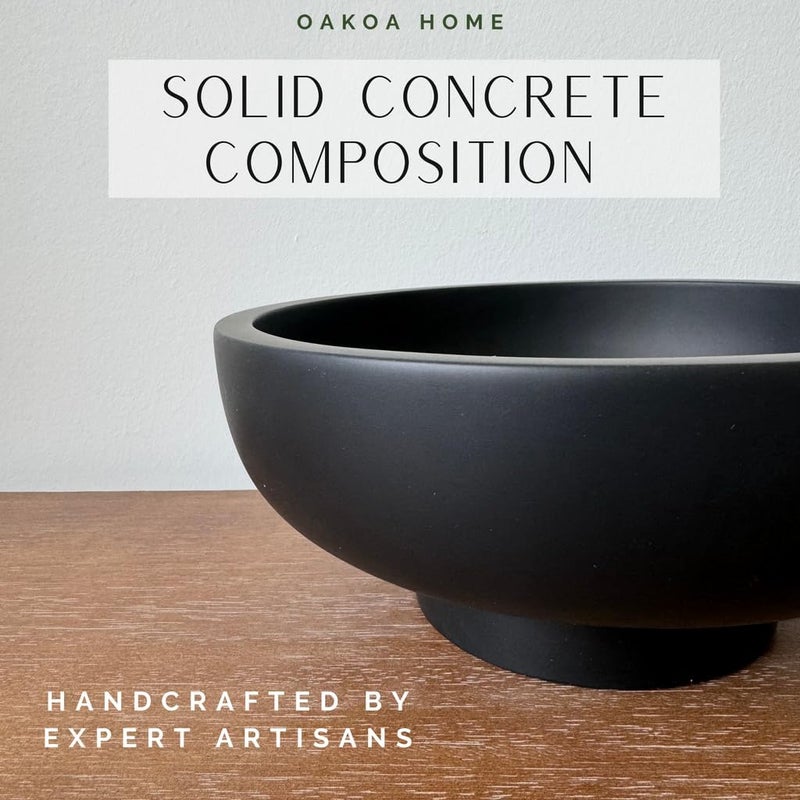 OAOKA Concrete Black Decorative Bowl for Home Decor - Black Fruit Bowl - Modern Pedestal Coffee Table Bowl for Entryway Table - Image 4